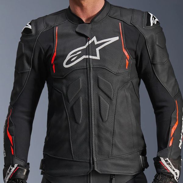Alpinestars Dusk Airflow Piel Negro Rojo Fluo