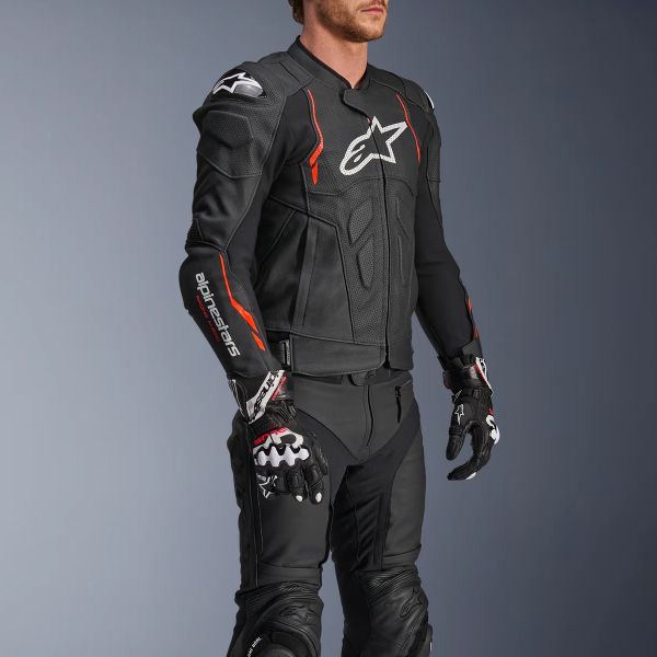 Alpinestars Dusk Airflow Piel Negro Rojo Fluo