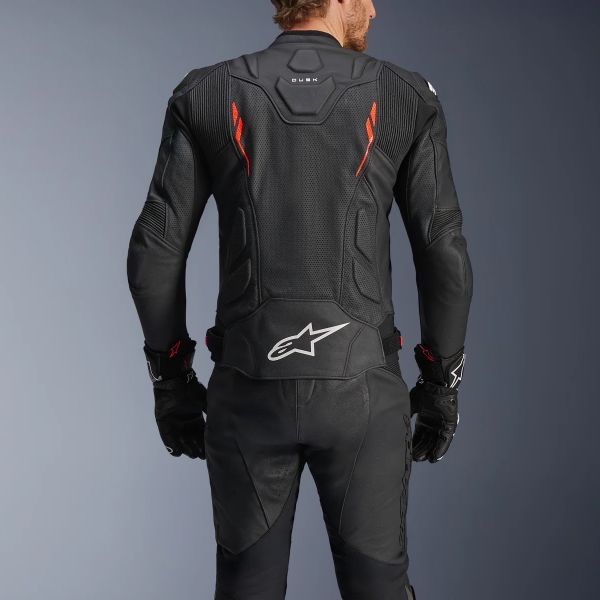Alpinestars Dusk Airflow Piel Negro Rojo Fluo