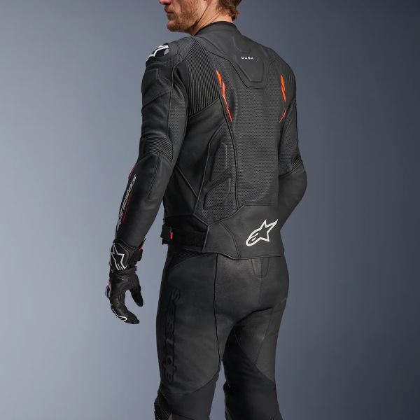Alpinestars Dusk Airflow Piel Negro Rojo Fluo