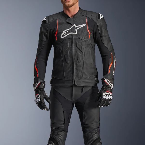 Alpinestars Dusk Airflow Piel Negro Rojo Fluo