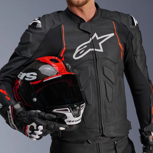 Alpinestars Dusk Airflow Piel Negro Rojo Fluo
