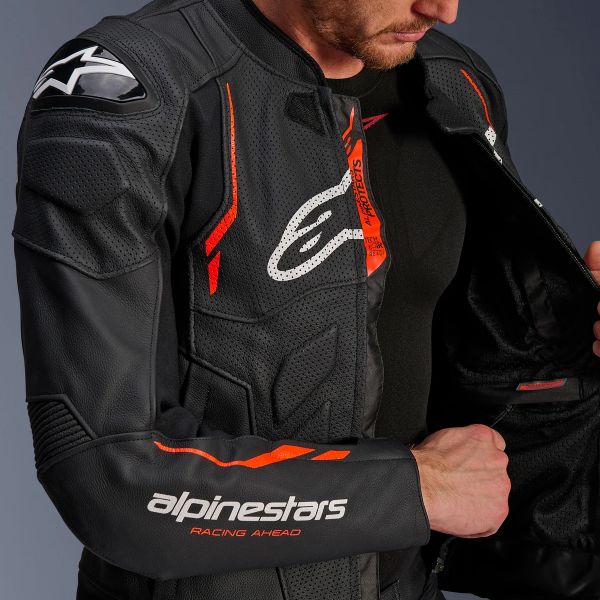 Alpinestars Dusk Airflow Piel Negro Rojo Fluo