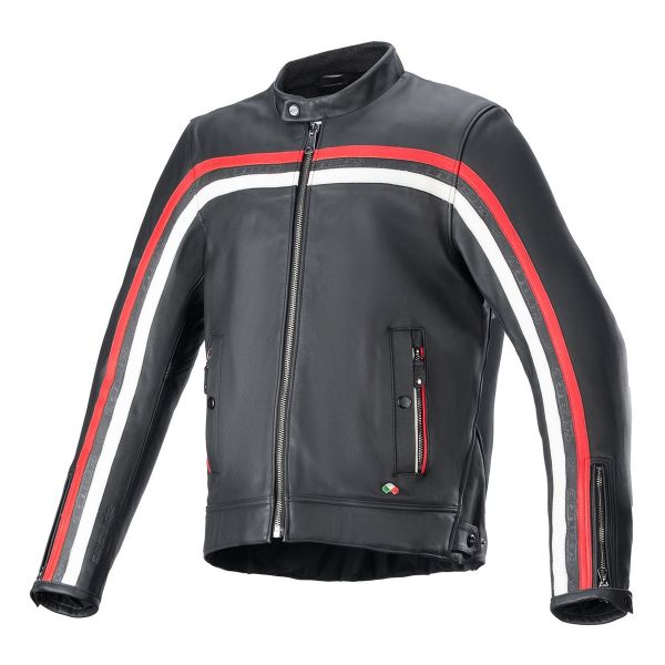 Cazadora moto Alpinestars Dyno Leather Black Ruby Red Ecru