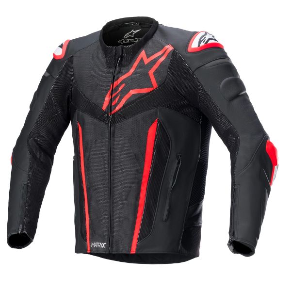 Cazadora moto Alpinestars Fusion Piel Negro Rojo Fluo Cazadora moto Alpinestars Fusion Piel Negro Rojo Fluo