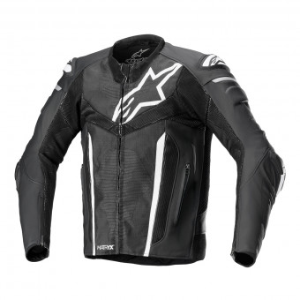 Cazadora moto Alpinestars Fusion Leather Black White Metallic Grey