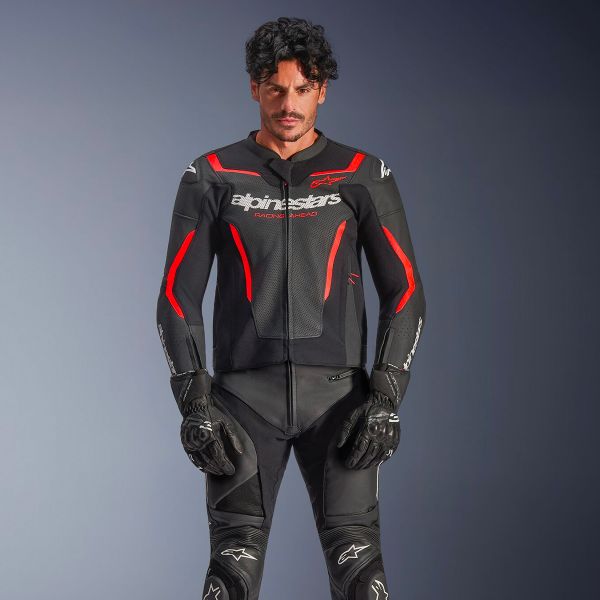Alpinestars GP Force V2 Leather Airflow Black Red Fluo