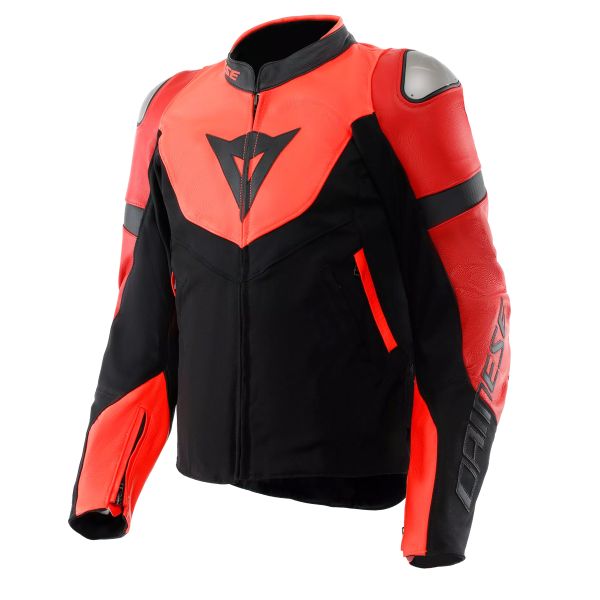 Cazadora moto Dainese Iperattiva Leather-Tex Red Fluo Black