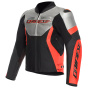Cazadora moto Dainese Racing 5 Cuero Plata Negro Rojo Fluo