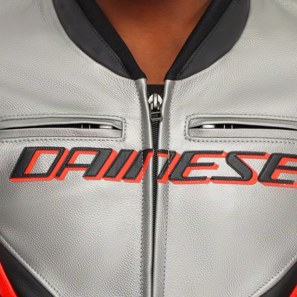 Dainese Racing 5 Cuero Plata Negro Rojo Fluo