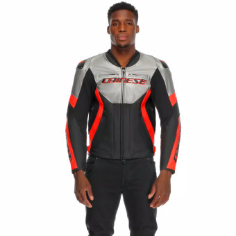 Dainese Racing 5 Cuero Plata Negro Rojo Fluo