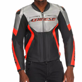 Dainese Racing 5 Cuero Plata Negro Rojo Fluo