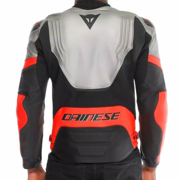 Dainese Racing 5 Cuero Plata Negro Rojo Fluo