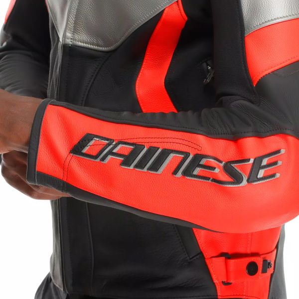 Dainese Racing 5 Cuero Plata Negro Rojo Fluo