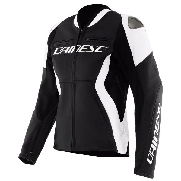 Cazadora moto Dainese Racing 5 Cuero Mujer Negro Blanco
