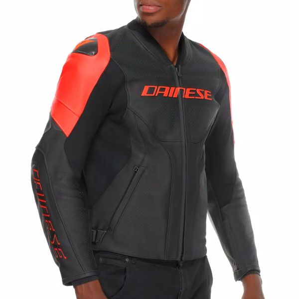 Dainese Racing 5 Perf Leather Black Red Fluo