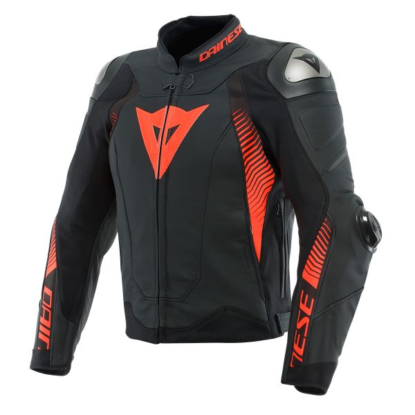 Cazadora moto Dainese Super Speed 4 Leather Black Matt Fluo Red