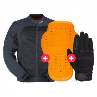 Cazadora moto Furygan Genesis Mistral Evo 2 Blue Black + Espaldera D3O Viper Nivel 2 + Jet D3O