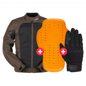 Cazadora moto Furygan Genesis Mistral Evo 2 Brown Black + Espaldera D3O Viper Nivel 2 + Jet D3