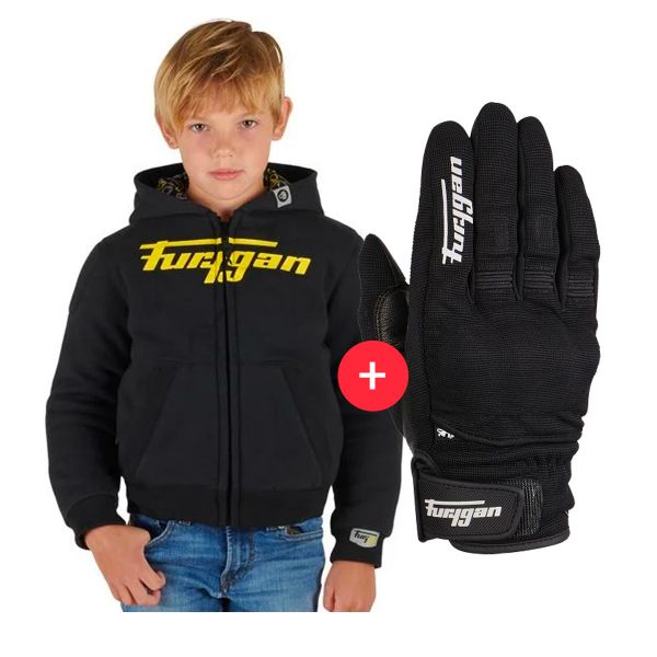Cazadora moto Furygan Luxio Kid Black Fluo Yellow + Jet Kid D3O Black White