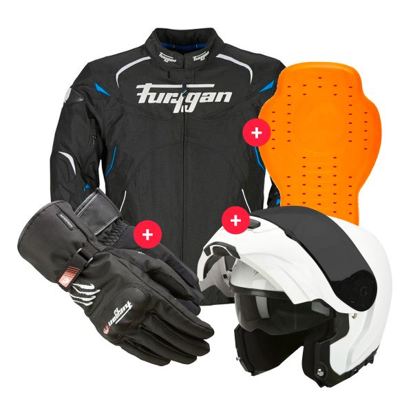 Cazadora moto Furygan Narval Black White Blue + EXO 3000 Air White + Keen + Back Protector D3O