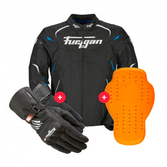 Cazadora moto Furygan Narval Black White Blue + Keen Black White + Back Protector D3O Viper Le