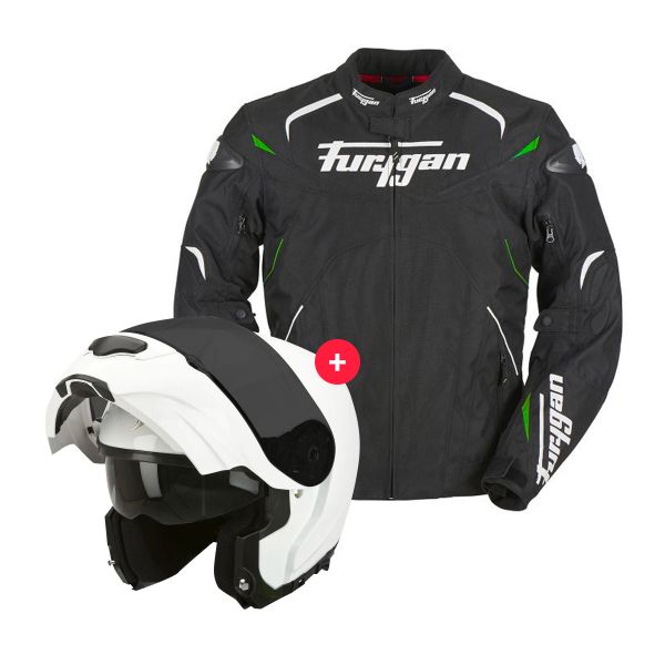 Cazadora moto Furygan Narval Black White Green + EXO 3000 Air White