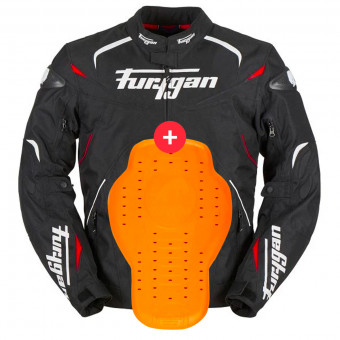 Cazadora moto Furygan Narval Black White Red + Back Protector D3O Viper Level 2