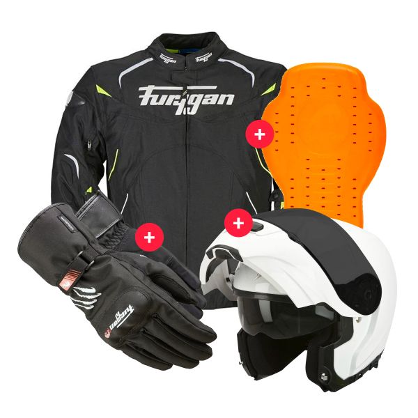 Cazadora moto Furygan Narval Black White Yellow + EXO 3000 Air White + Keen + Back Protector D