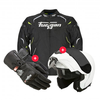Cazadora moto Furygan Narval Black White Yellow + EXO 3000 Air White + Keen Black White