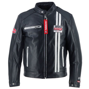 Cazadora moto Helstons Boxer Piel Trapo Negro Blanco