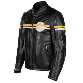 Cazadora moto Helstons Chevy Leather Black Yellow Beige
