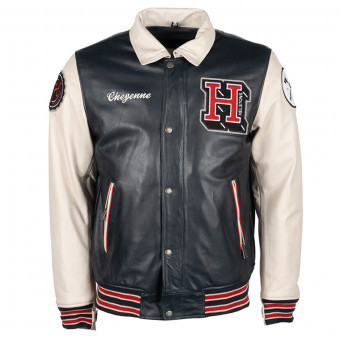 Cazadora moto Helstons Cheyenne Leather Rag Blue Beige