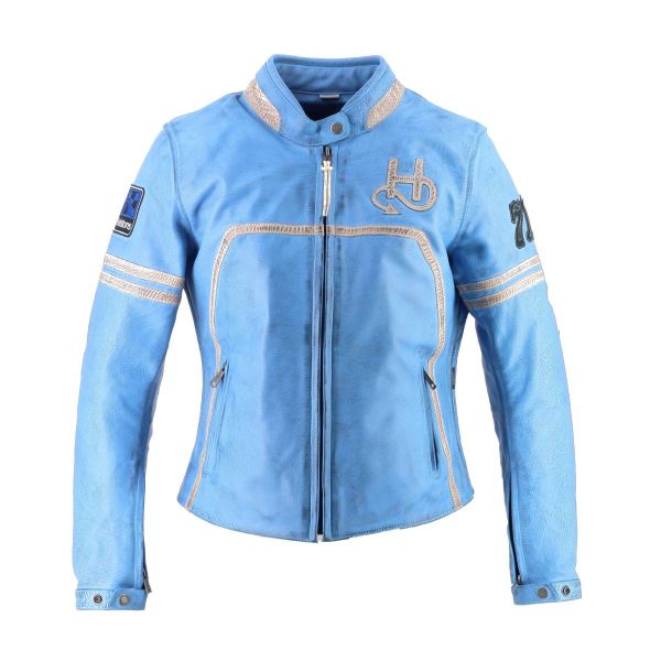 Cazadora moto Helstons Piel Indiana Bleu Ciel
