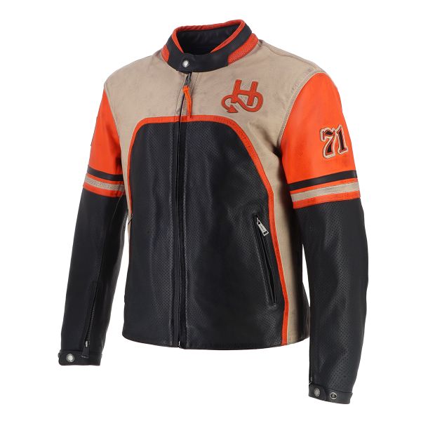 Cazadora moto Helstons Indianapolis Air Piel Negro Beige Naranja
