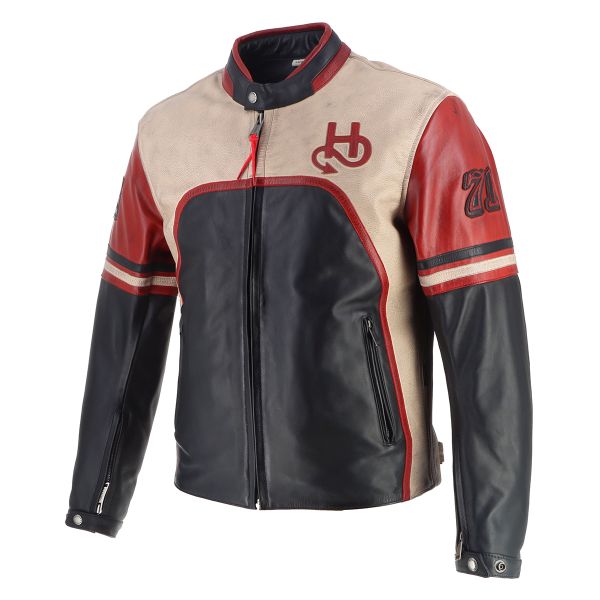 Cazadora moto Helstons Indianpolis Piel Negro Beige Rojo