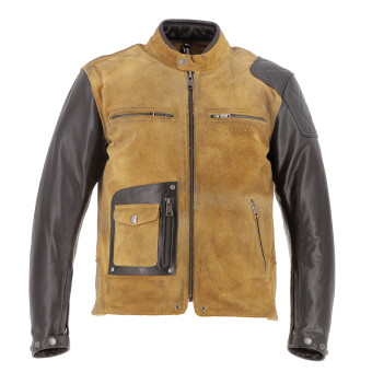 Cazadora moto Helstons Johnson Leather Rag Black Suede Beige