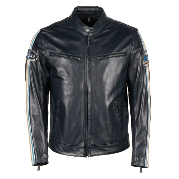 Cazadora moto Helstons Race Leather Rag Blue Cazadora moto Helstons Race Leather Rag Blue