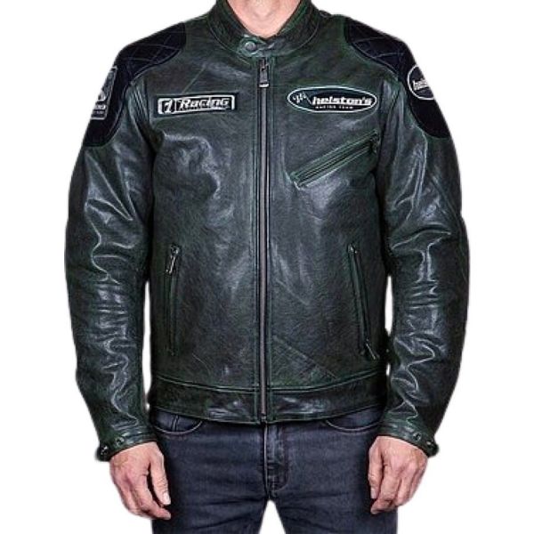 Cazadora moto Helstons Trevor Leather Rag Green Black