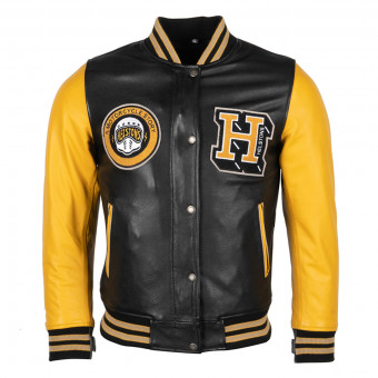 Cazadora moto Helstons University Leather Lady Black Yellow