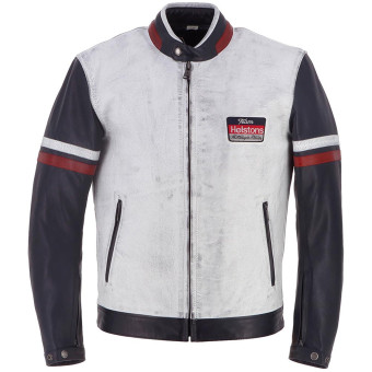 Cazadora moto Helstons V Series Trapo de cuero Azul Blanco