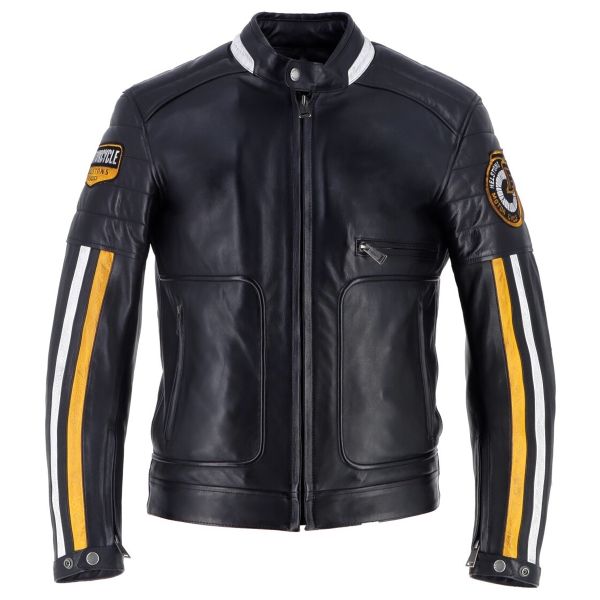 Cazadora moto Helstons Vulcan Leather Rag Black Jaune