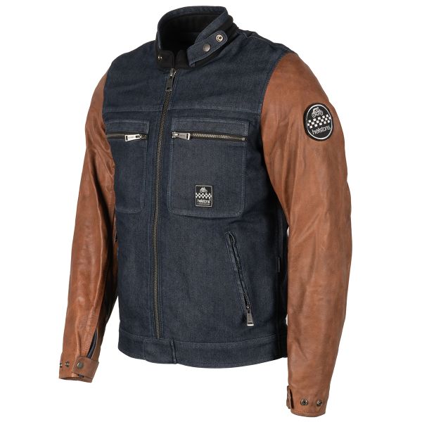 Cazadora moto Helstons Winston Coton Leather Blue Tan Cazadora moto Helstons Winston Coton Leather Blue Tan