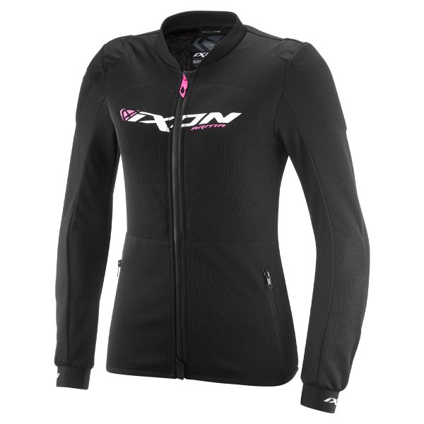 Cazadora moto Ixon Arma Lady Negro Blanco Rosa Brillante