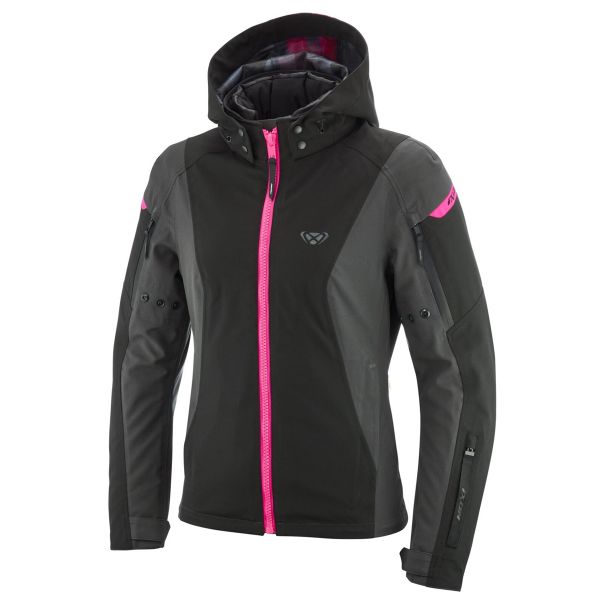 Cazadora moto Ixon Burning Lady Antracita Negro Rosa