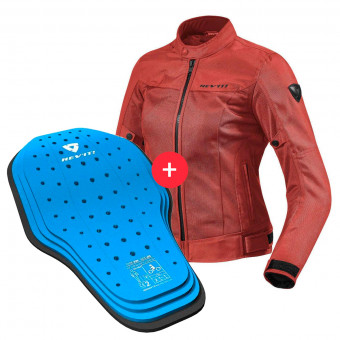 Cazadora moto REV'IT Eclipse Ladies Burgundy Red + Back Protector Seesoft KN Blue Black