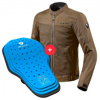 Cazadora moto REV'IT Eclipse Brown + Back Protector Seesoft KN Blue Black