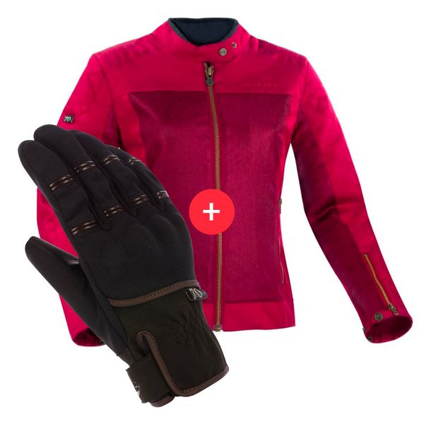 Cazadora moto Segura Lady Oskar Burgundy + Maverick Black Brown