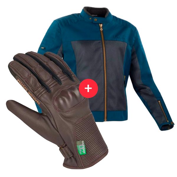 Cazadora moto Segura Oskar Marine + Swan Brown