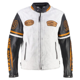 Cazadora moto Von Dutch California Air Cuero Blanco Negro Oro